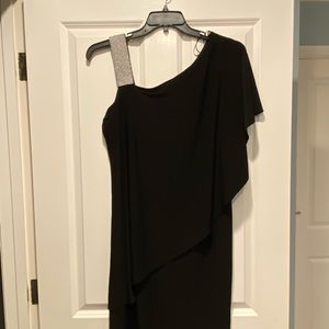 R&M Richards Black One Shoulder Dress with Silver Accent